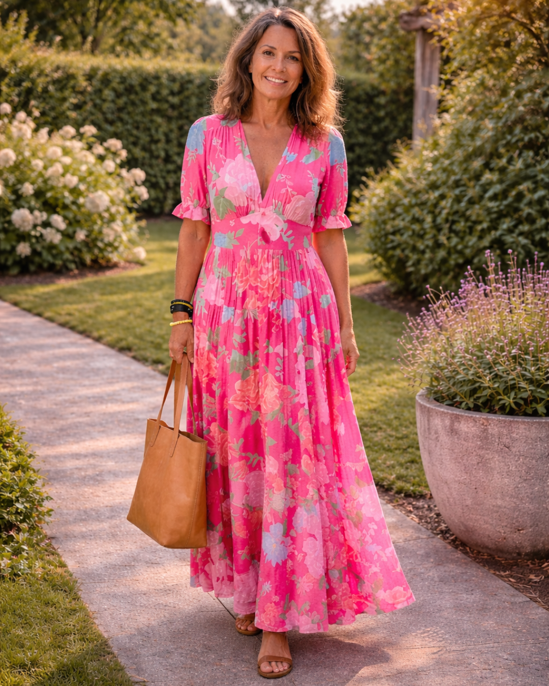 Juliana | Vestido Midi de Flores sin Mangas con Escote en V