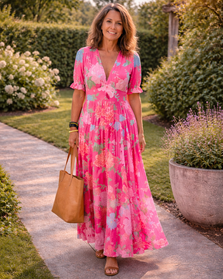 Juliana | Vestido Midi de Flores sin Mangas con Escote en V