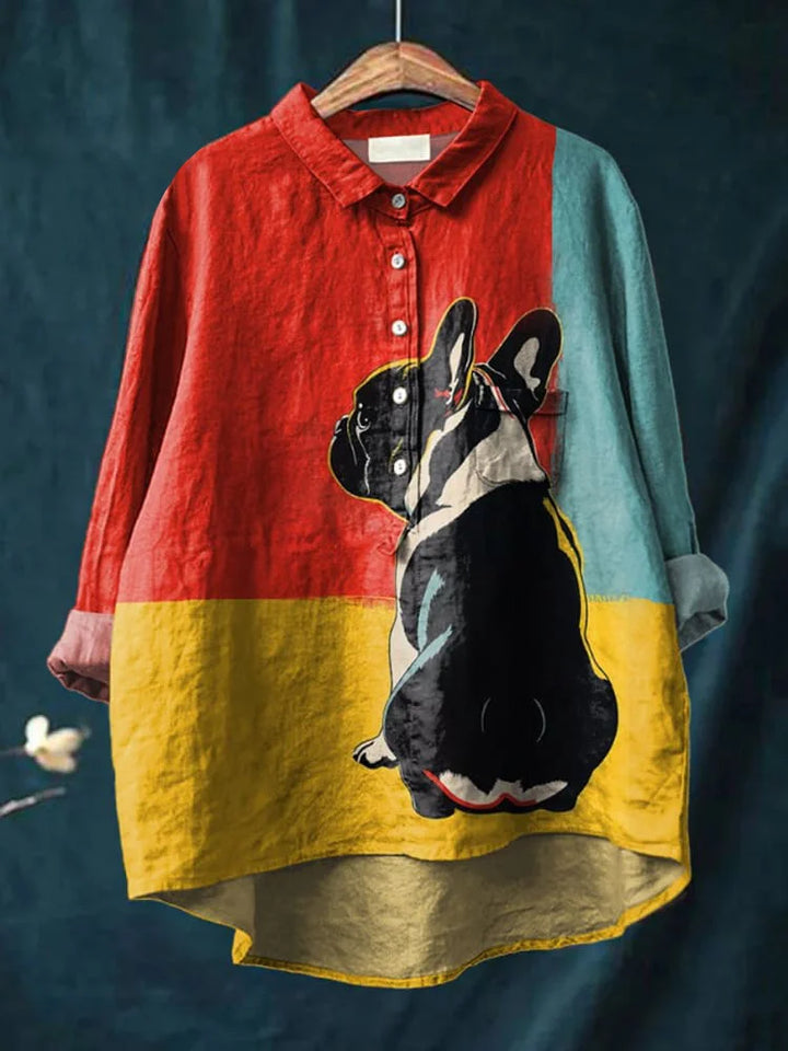 Camiseta de Arte de Perro Mila – Camiseta de Manga Larga Juguetona