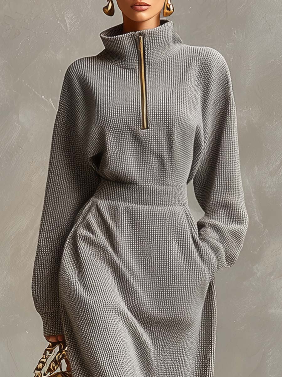 Evelina | Vestido Maxi de Punto Waffle Gris