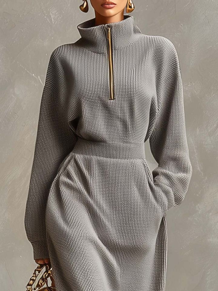 Evelina | Vestido Maxi de Punto Waffle Gris