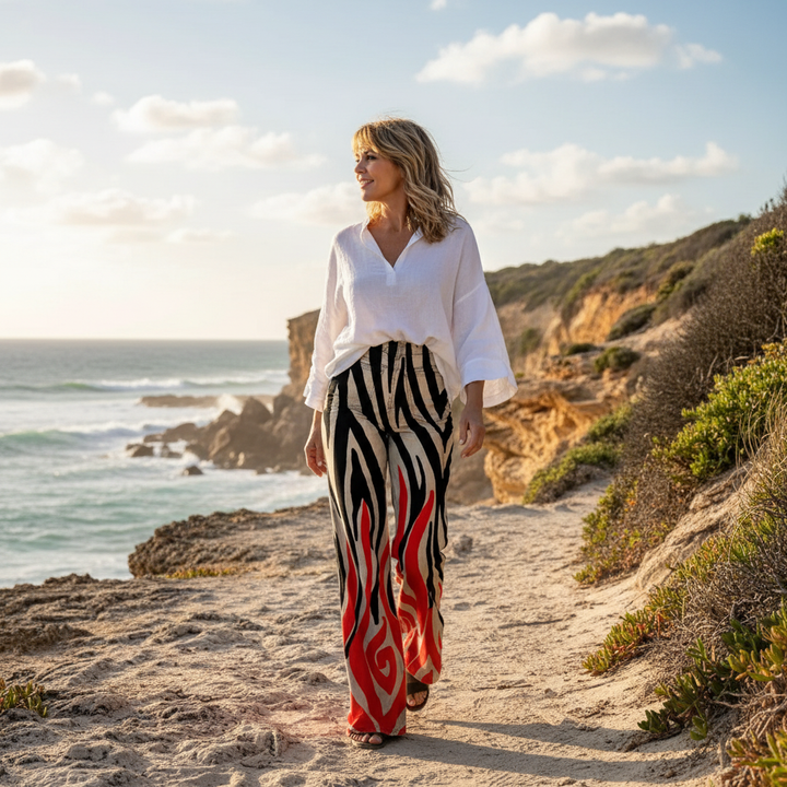 Fabiana | Pantalones de Cintura Alta con Patrón Boho