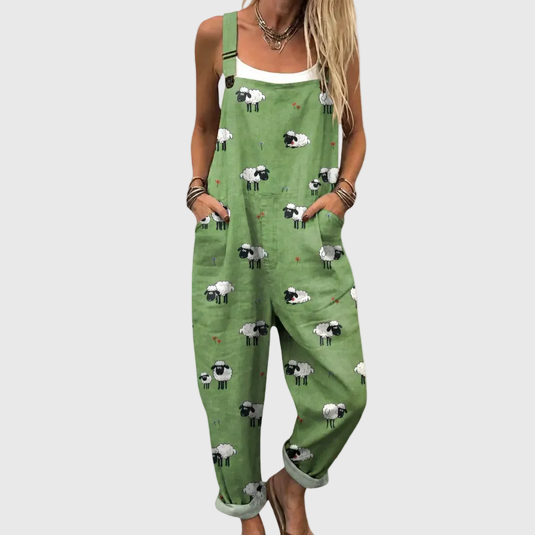 Gisela | Pantalón de tirantes verde con ovejas