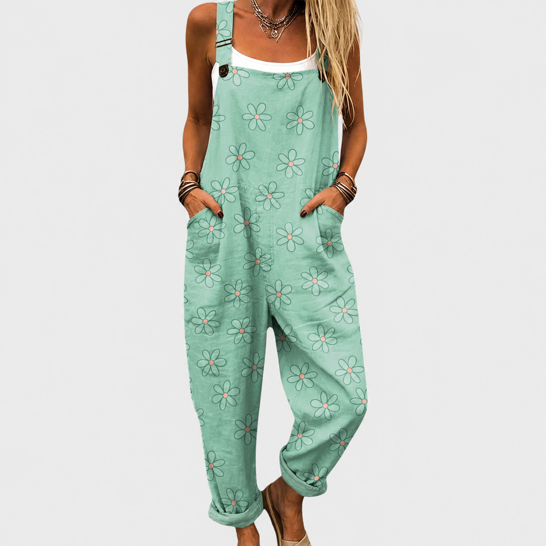 Renate | Pantalón de tirantes verde menta con margaritas