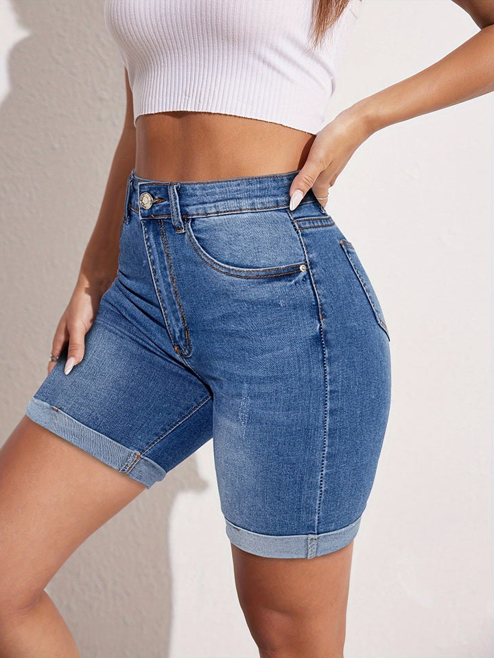 Raphaelle | Pantalón Corto de Jean Bermuda con Ajuste Elástico