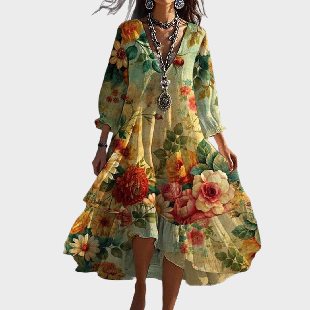 Lourdes | Vestido Boho Floral con Escote en V