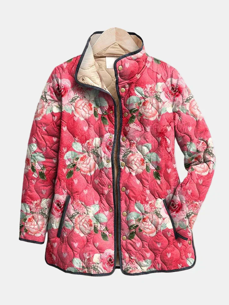 Freya | Encantadora Chaqueta Acolchada con Estampado Floral Rosa