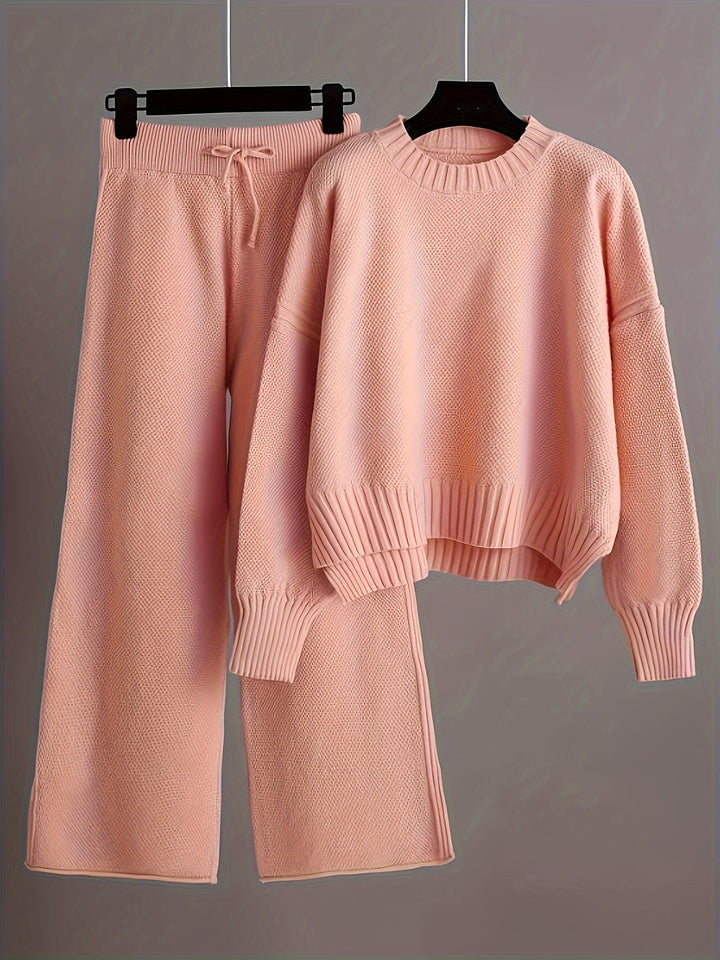 Conjunto de Ropa de Casa de Punto Acogedor Emily – Suéter Relajado y Pantalones de Pierna Ancha