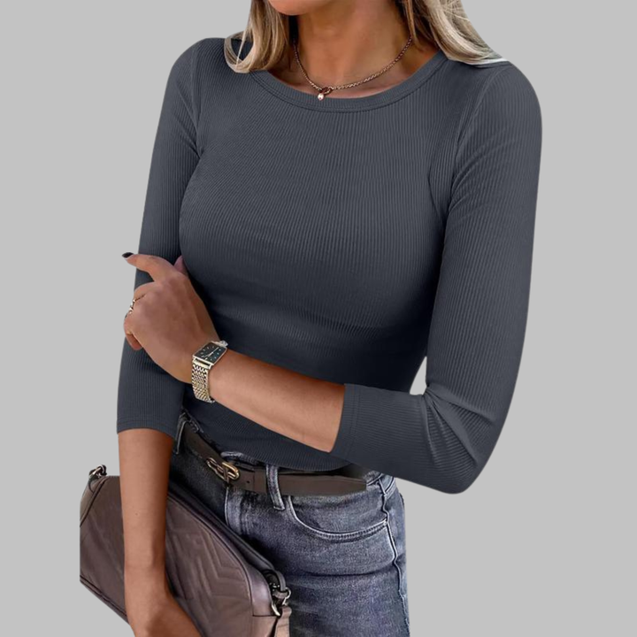 Davina | Top Casual Liso de Cuello Redondo Ajustado