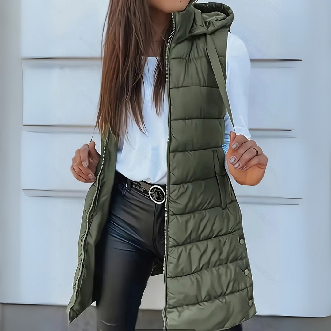 Rain | Chaleco Largo Puffer Sin Mangas con Capucha