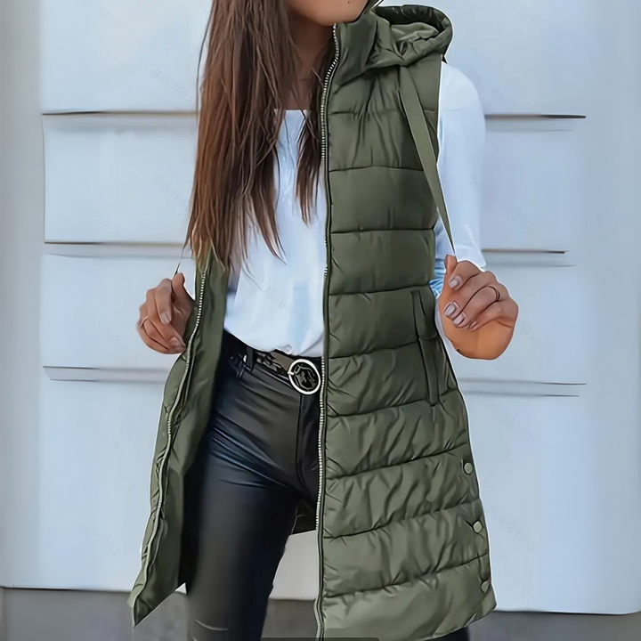 Rain | Chaleco Largo Puffer Sin Mangas con Capucha