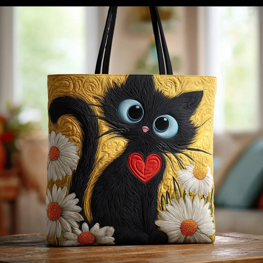 Cartera Artesanal | Gato Negro con Margaritas