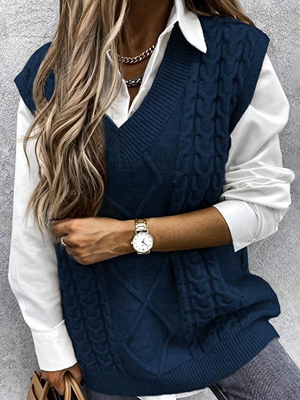 Hannah | Chaleco de punto texturizado con cuello en V para capas de otoño e invierno