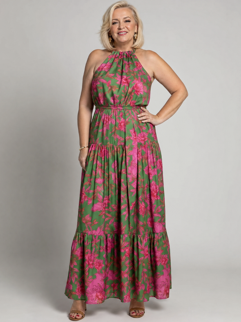 Milena | Vestido Midi Halter Drapeado