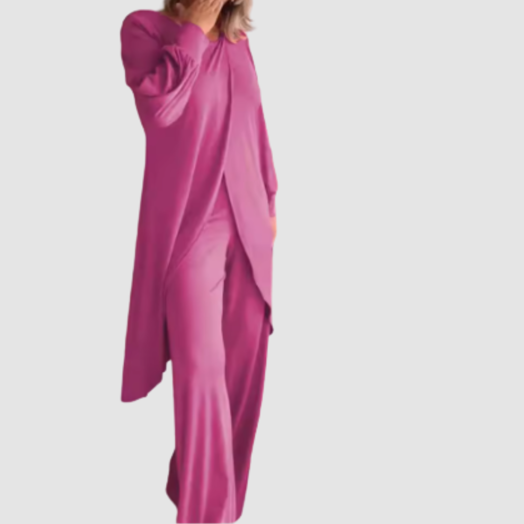 Laine | Elegante Conjunto de 2 Piezas – Top Largo y Pantalones Cómodos