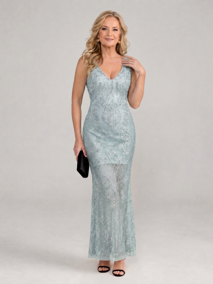 Priscila | Vestido Midi con Lentejuelas y Transparencias