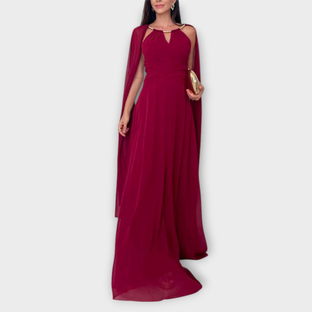 Zoe | Vestido Largo con Capa y Tajo Alto