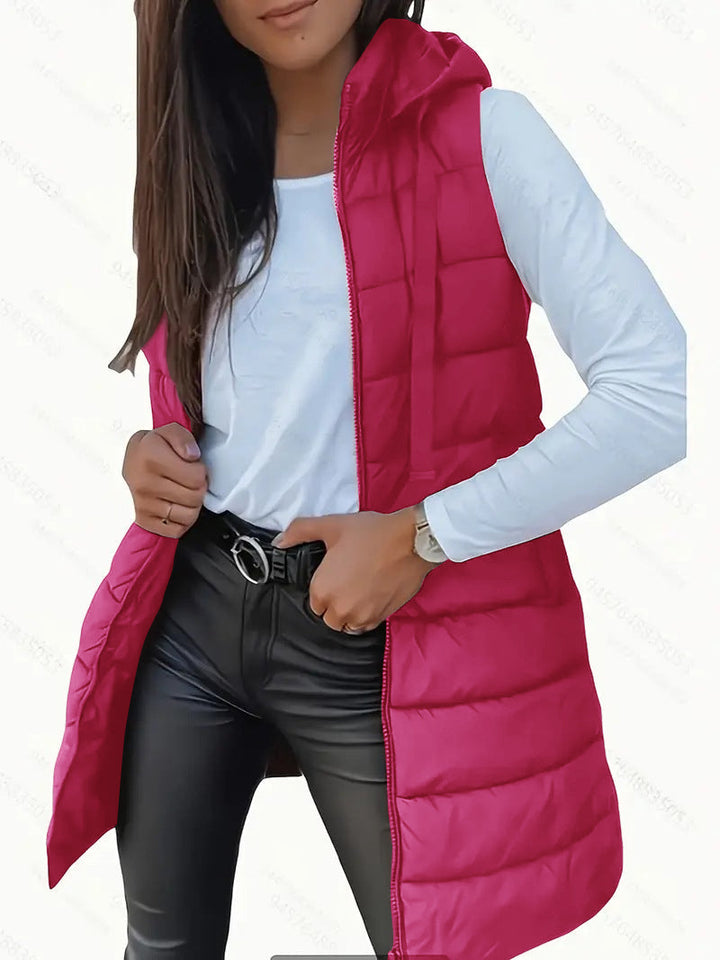 Rain | Chaleco Largo Puffer Sin Mangas con Capucha