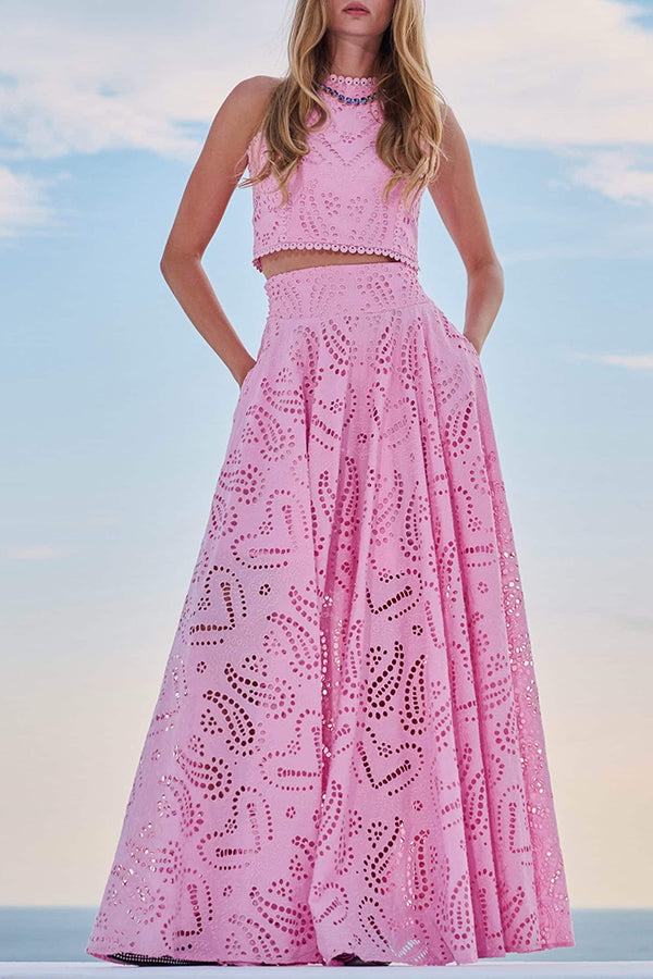 Conjunto de Top Bordado Larissa y Falda Larga de Cintura Alta – Elegante Conjunto de Dos Piezas