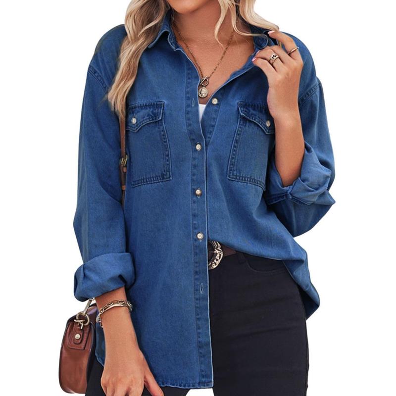 Camisa de Jean Vintage de Manga Larga Charlotte – Top Casual Chic