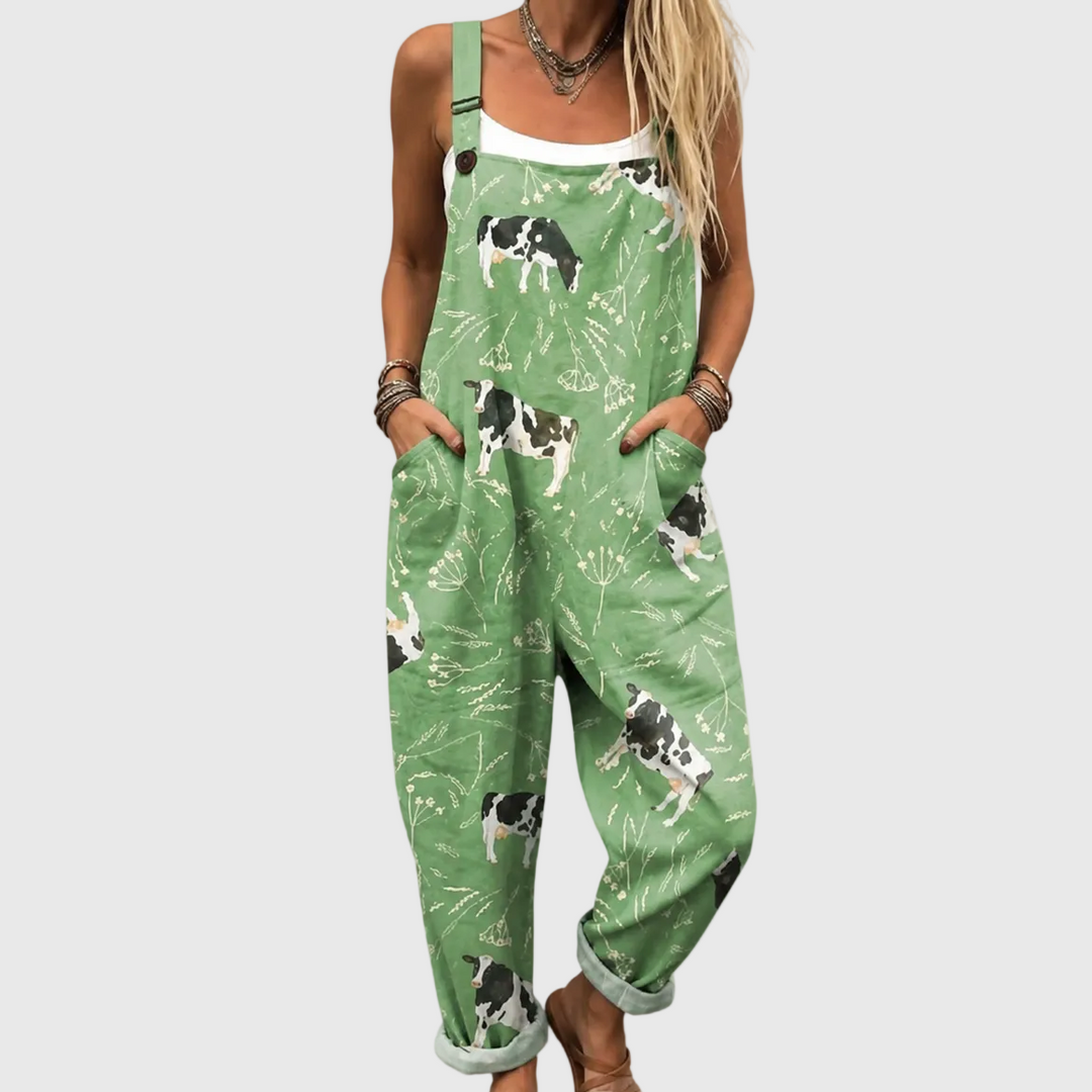 Ursula | Mono verde con vacas en acuarela