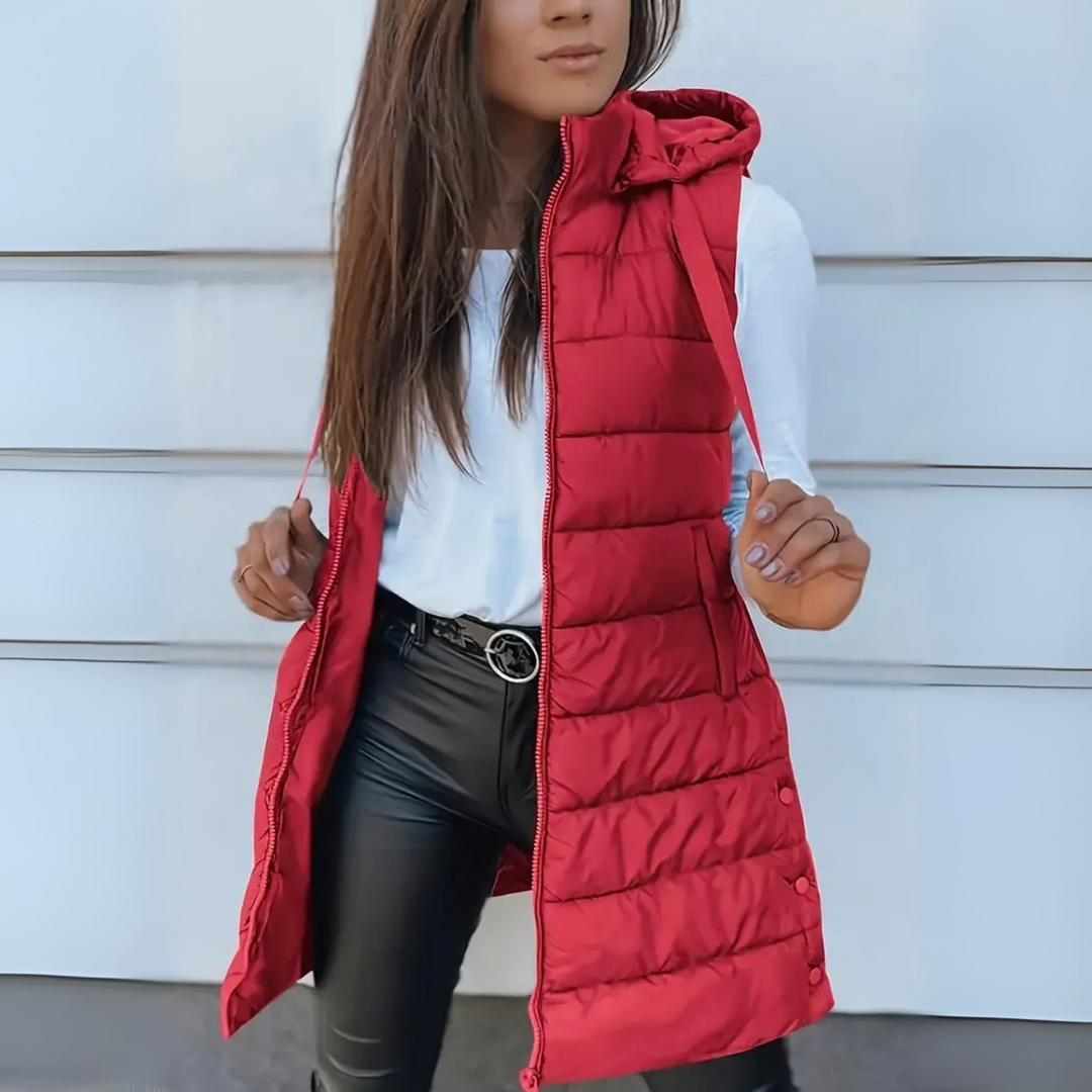 Rain | Chaleco Largo Puffer Sin Mangas con Capucha