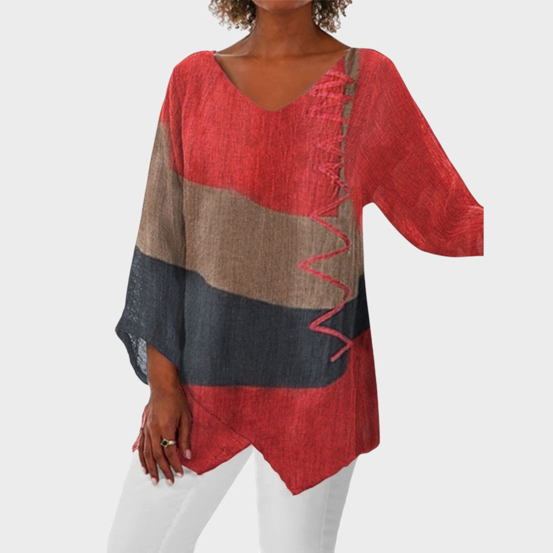 Milagros | Blusa con Escote en V y Color Block