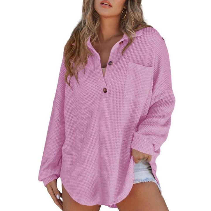 Rhannon | Suéter de Manga Larga de Cuello en V de Waffle Oversized Casual