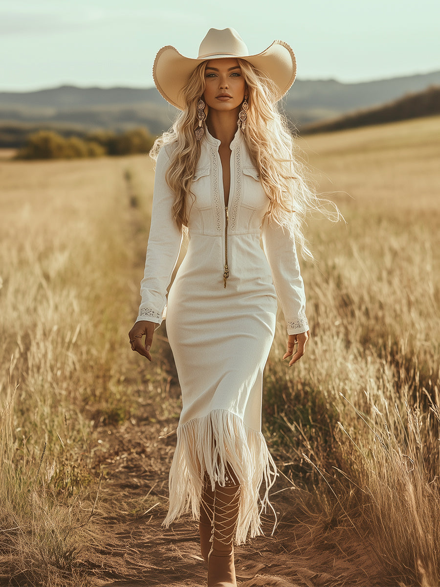 Diana | Vestido Maxi Western con Borlas