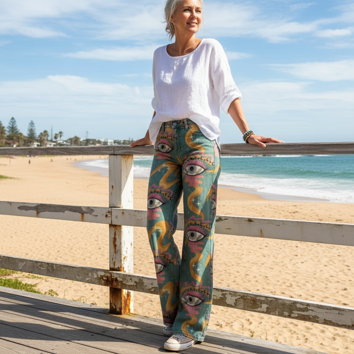 Alessia | Pantalones de Cintura Alta con Estampado Boho