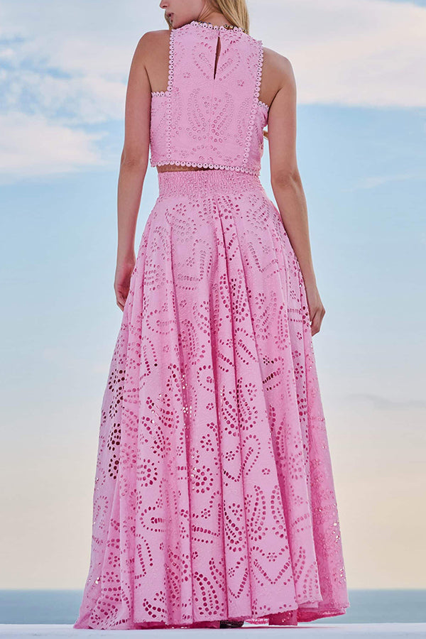 Conjunto de Top Bordado Larissa y Falda Larga de Cintura Alta – Elegante Conjunto de Dos Piezas