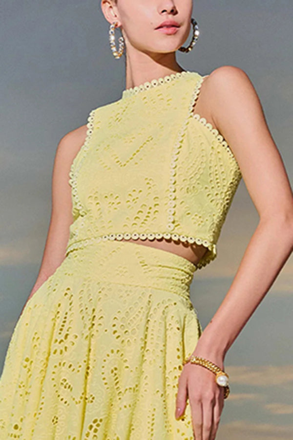 Conjunto de Top Bordado Larissa y Falda Larga de Cintura Alta – Elegante Conjunto de Dos Piezas