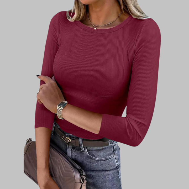Davina | Top Casual Liso de Cuello Redondo Ajustado