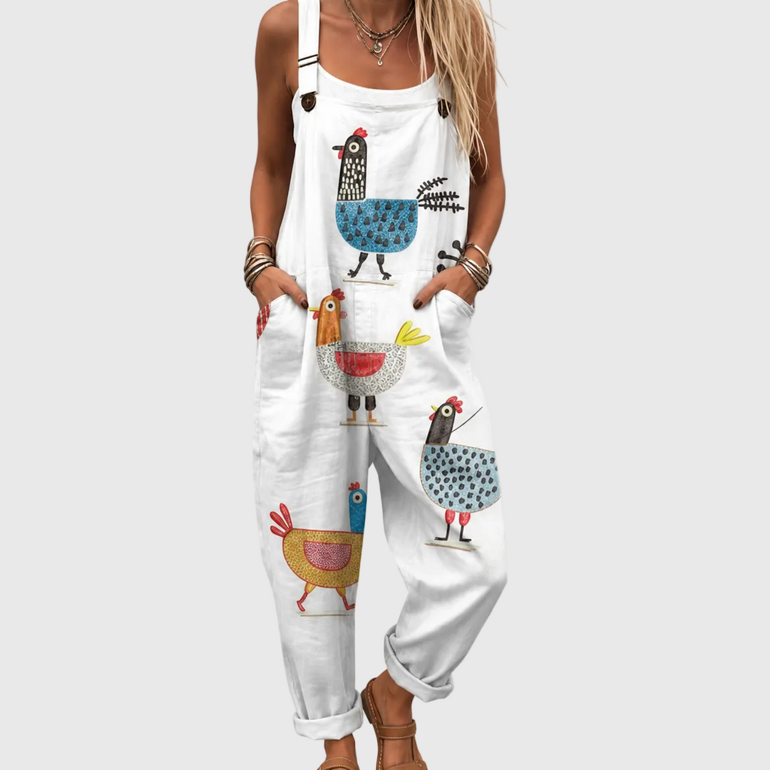 Käthe | Mono blanco con gallinas de colores