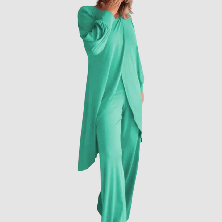 Laine | Elegante Conjunto de 2 Piezas – Top Largo y Pantalones Cómodos