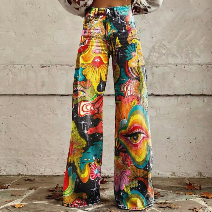 Gaia | Pantalones de Pierna Ancha en Tonos Tierra Boho