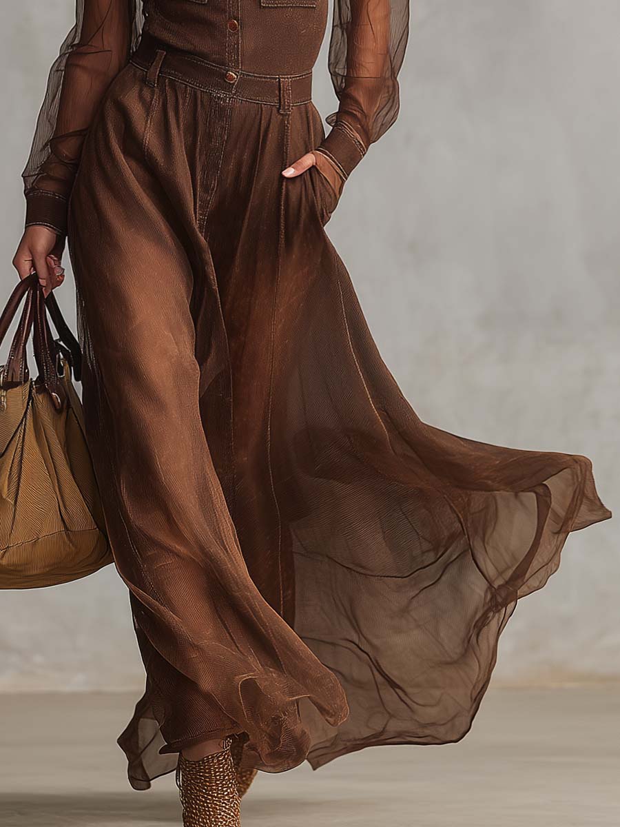 Nathalia | Vestido Maxi Western Marrón Clásico