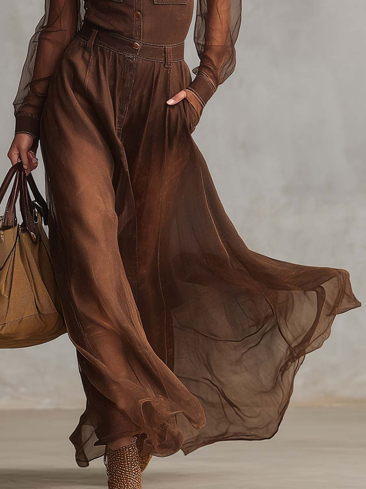 Nathalia | Vestido Maxi Western Marrón Clásico