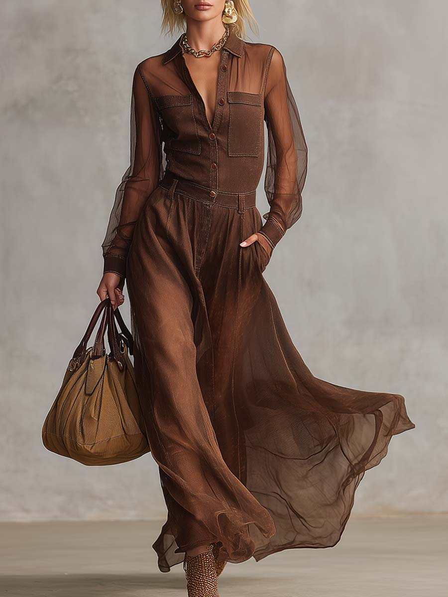 Nathalia | Vestido Maxi Western Marrón Clásico