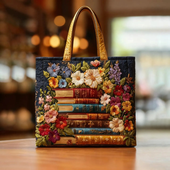 Cartera Artesanal | Estampado Floral y Libros
