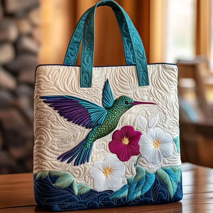 Cartera Artesanal | Colibrí y Flor Blanca