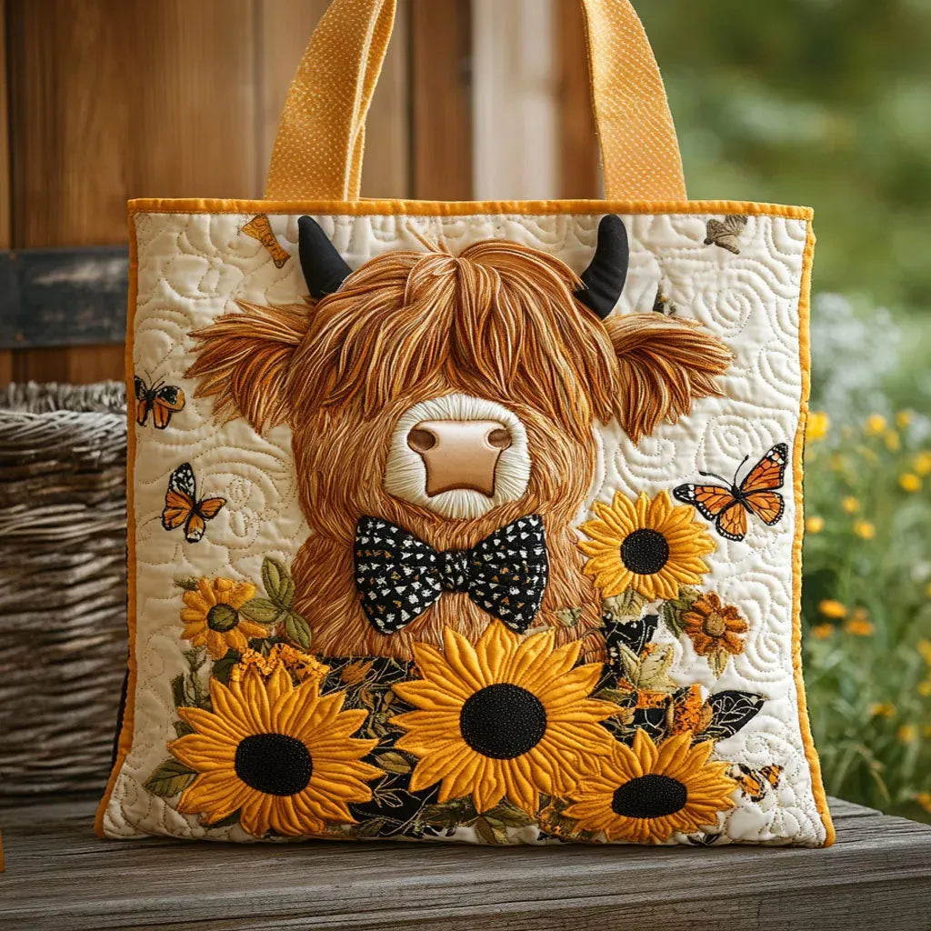 Cartera Artesanal | Vaca Highland con Girasoles