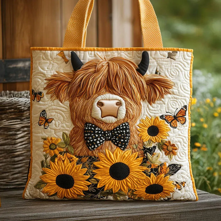Cartera Artesanal | Vaca Highland con Girasoles
