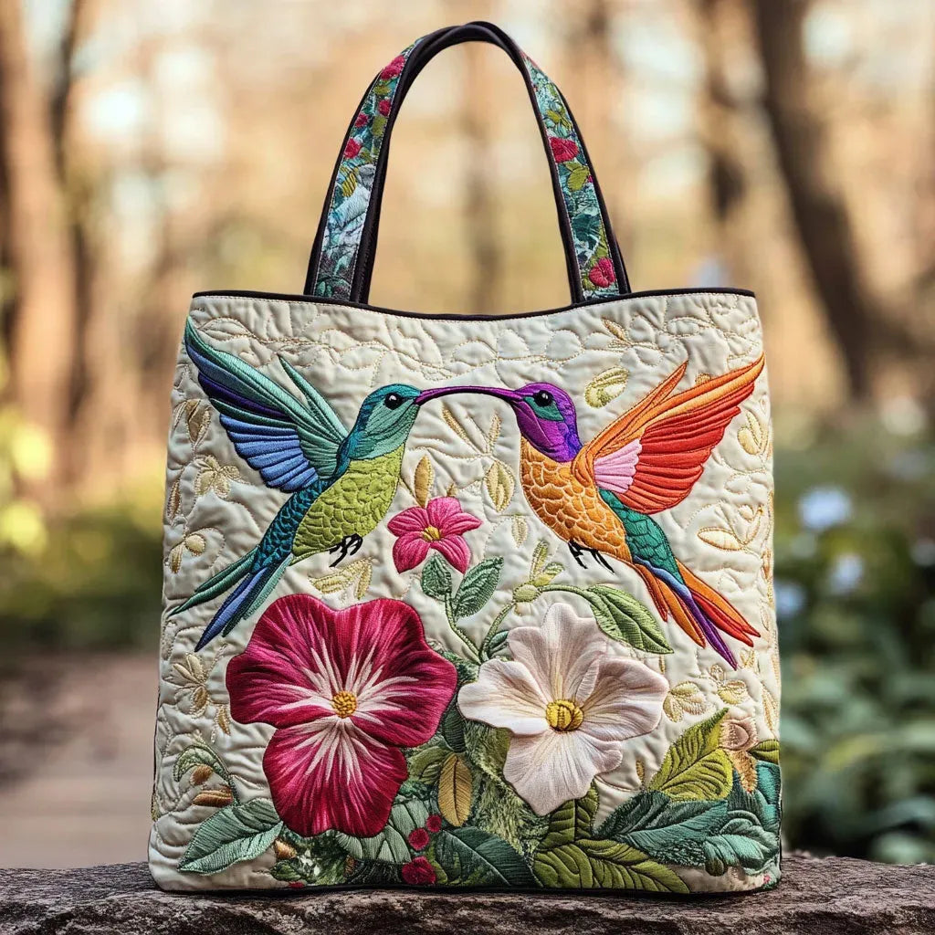 Cartera Artesanal | Colibrí y Flores Blancas