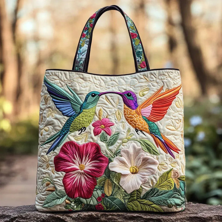 Cartera Artesanal | Colibrí y Flores Blancas