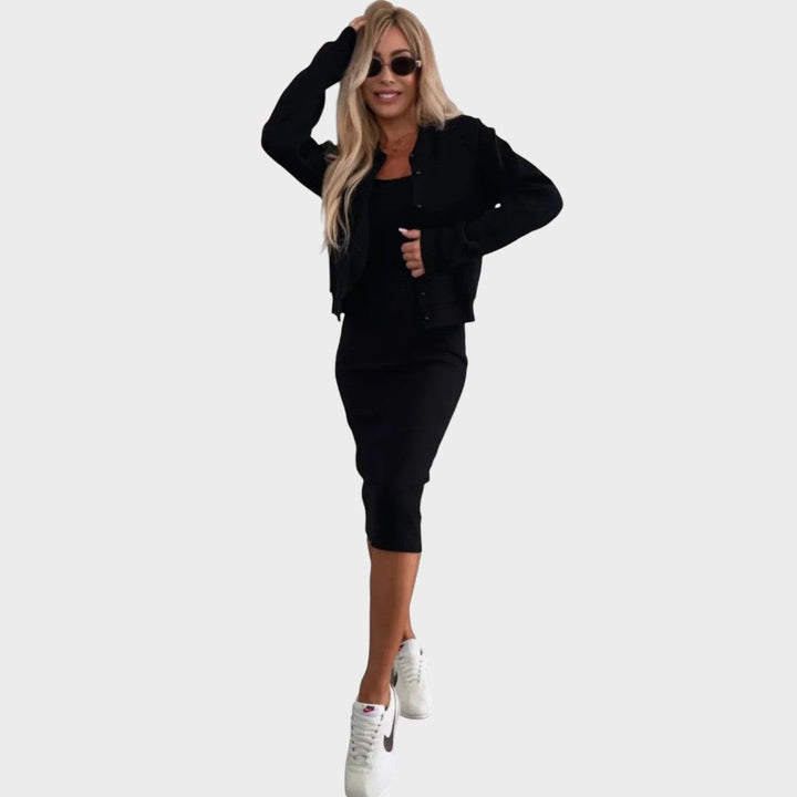 Rosaura | Conjunto de Vestido Midi y Campera Bomber de Canalé
