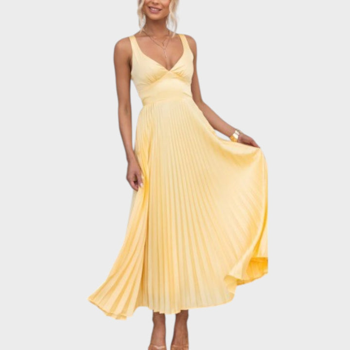 Noa | Vestido Largo Plisado con Escote en V