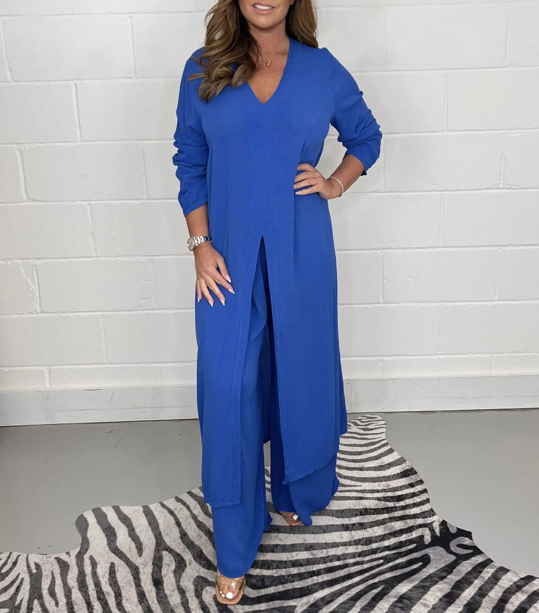 Conjunto de Dos Piezas Cherly Comfy – Blusa Fluida y Pantalones de Pierna Ancha