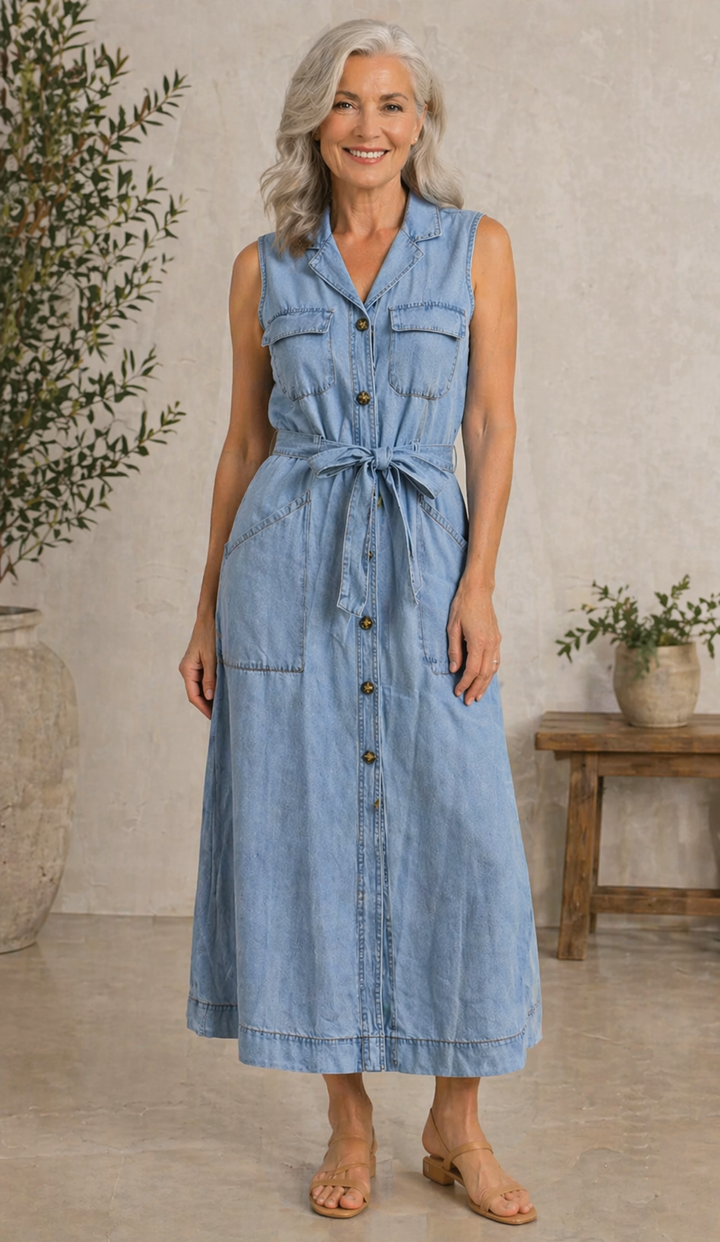 Carolina | Vestido Largo de Jean sin Mangas