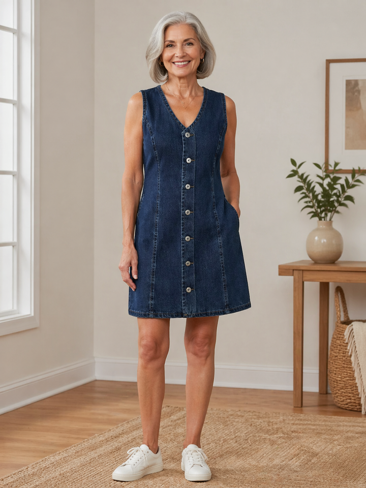Lila | Vestido Corto de Jean con Moño